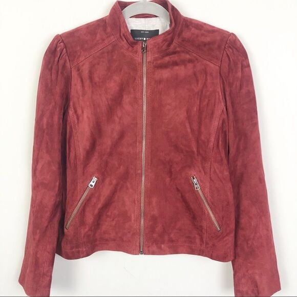 LUCKY BRAND | Suede Puff Sleeve Jacket Leather Brick Red/Orange NEW Women’s M - Picture 2 of 13